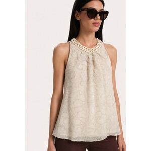 Elie Tahari 100% Silk Floral Embroidered Braided Halter Party Top XS